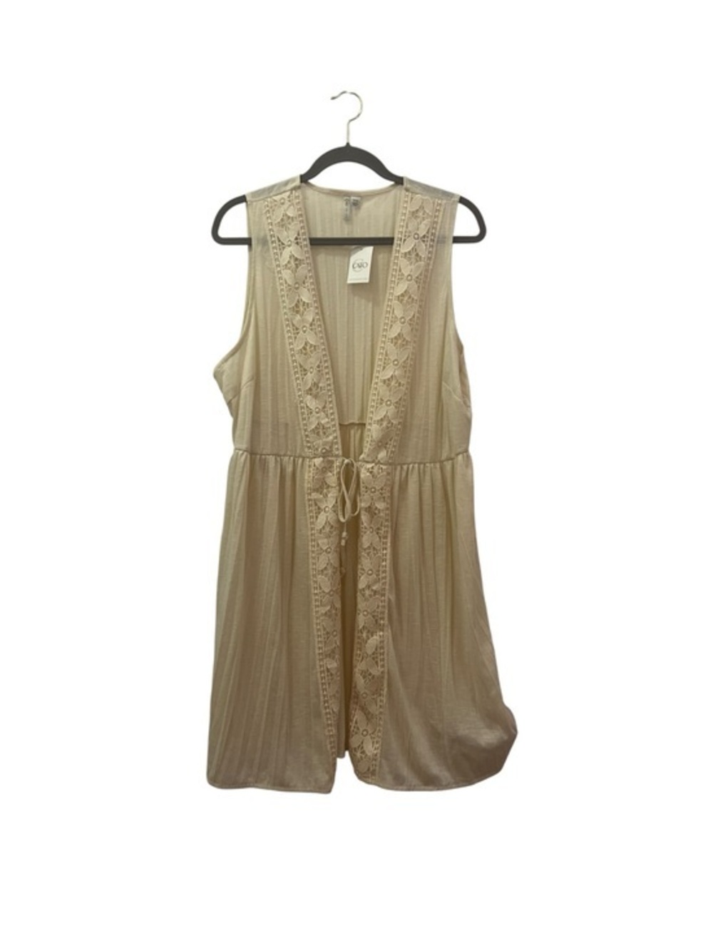 NWT Cato Cream Crochet-Trim Sleeveless Duster Boho Vest